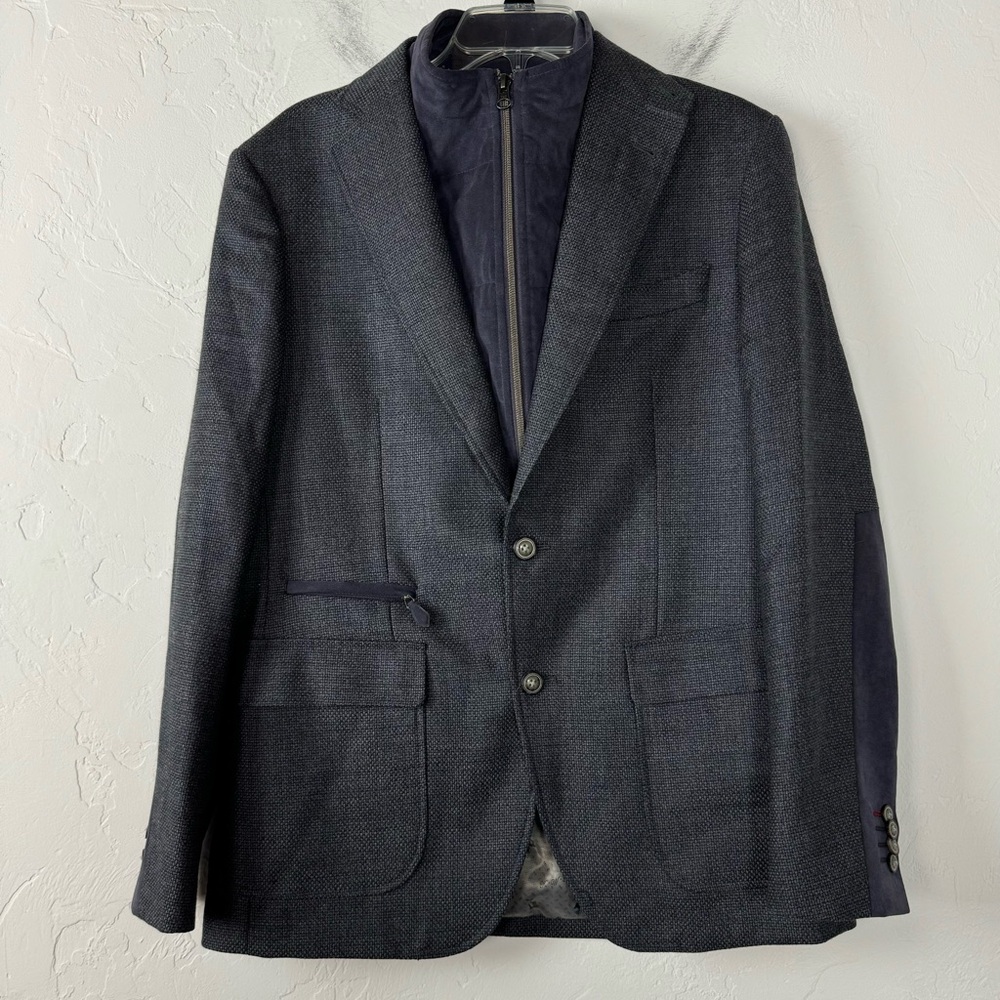 Robert Graham Sport Coat Blazer Jacket Suit Navy Blue Gray 2‎ Button Cashmere